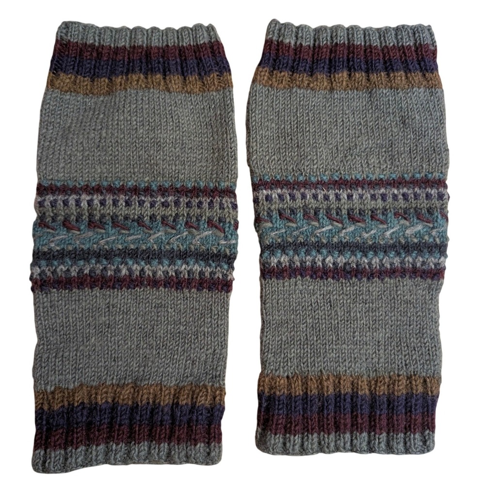 Lost Horizons Handmade Nepal 100% Wool Grey Fair Isle Leg Warmers One Size
